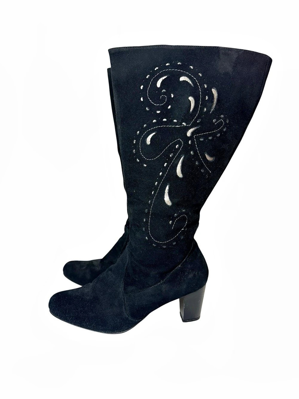 Beacon Reflections Boho Gothic Leather Embroidered Tall Boots Chunky Heel Sz10